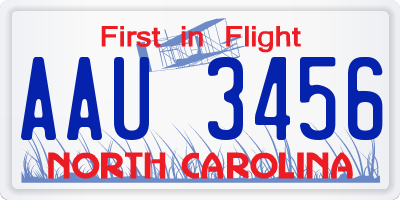 NC license plate AAU3456