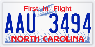 NC license plate AAU3494