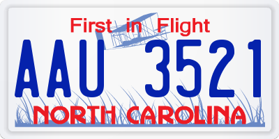 NC license plate AAU3521
