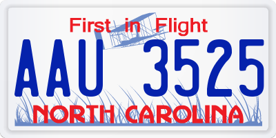 NC license plate AAU3525