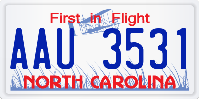 NC license plate AAU3531