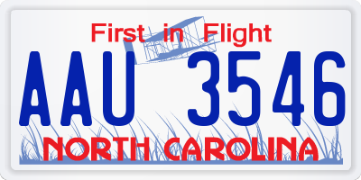 NC license plate AAU3546