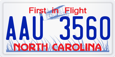 NC license plate AAU3560