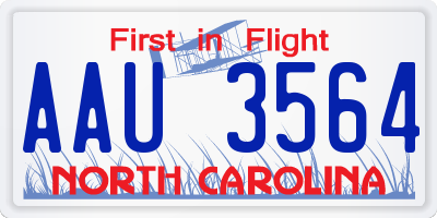 NC license plate AAU3564