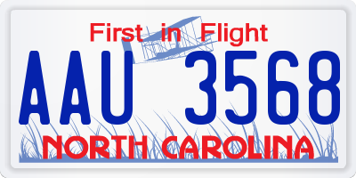NC license plate AAU3568
