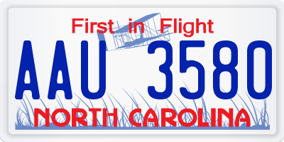 NC license plate AAU3580