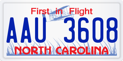 NC license plate AAU3608