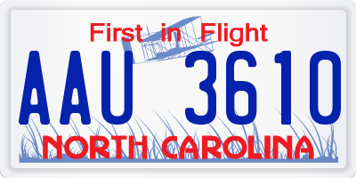 NC license plate AAU3610