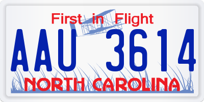 NC license plate AAU3614
