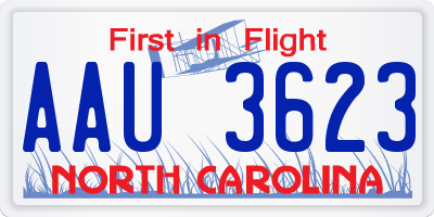 NC license plate AAU3623