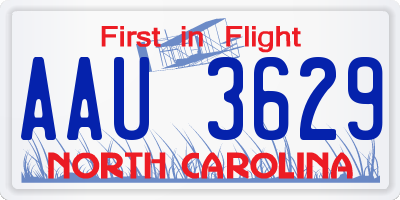 NC license plate AAU3629