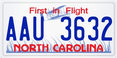 NC license plate AAU3632