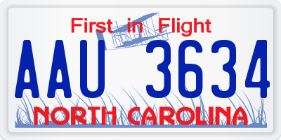 NC license plate AAU3634