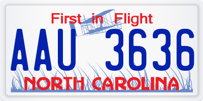 NC license plate AAU3636