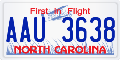NC license plate AAU3638