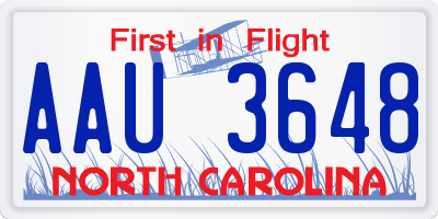 NC license plate AAU3648