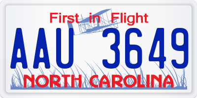 NC license plate AAU3649