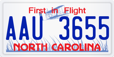 NC license plate AAU3655