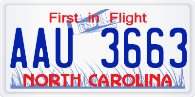 NC license plate AAU3663