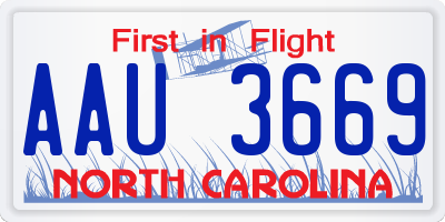 NC license plate AAU3669