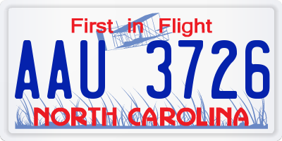 NC license plate AAU3726