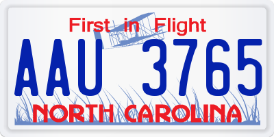 NC license plate AAU3765