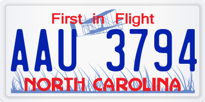 NC license plate AAU3794