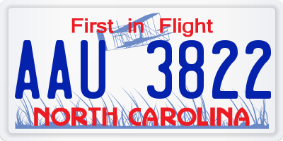 NC license plate AAU3822