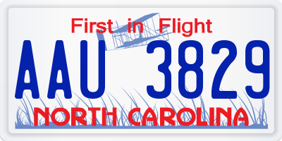 NC license plate AAU3829