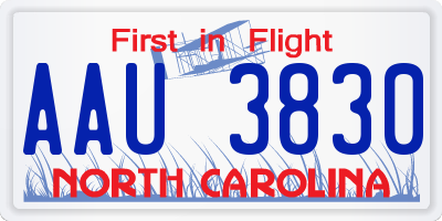 NC license plate AAU3830
