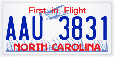 NC license plate AAU3831