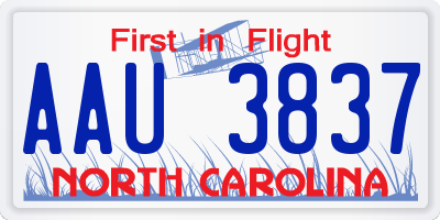 NC license plate AAU3837