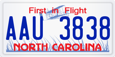 NC license plate AAU3838