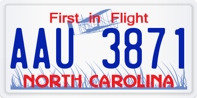 NC license plate AAU3871