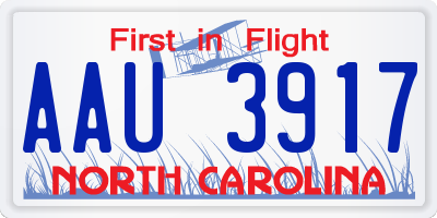 NC license plate AAU3917
