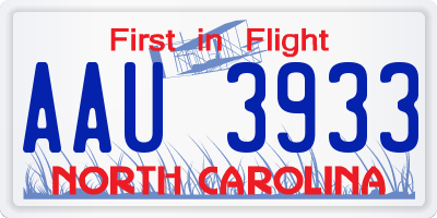 NC license plate AAU3933