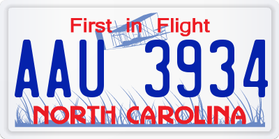 NC license plate AAU3934