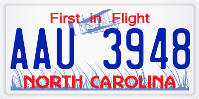 NC license plate AAU3948