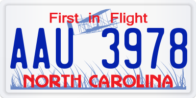 NC license plate AAU3978