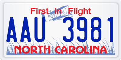 NC license plate AAU3981