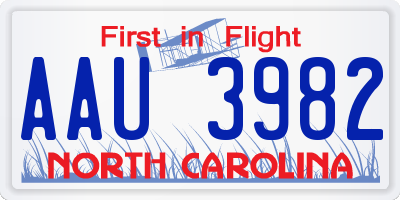 NC license plate AAU3982