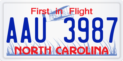 NC license plate AAU3987