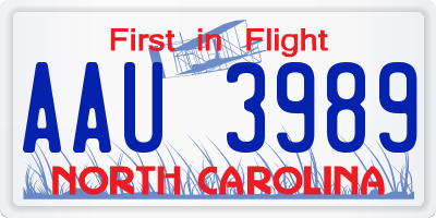 NC license plate AAU3989