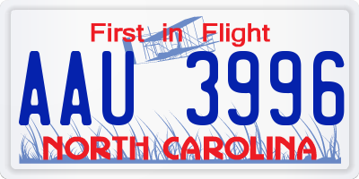 NC license plate AAU3996