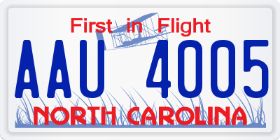 NC license plate AAU4005