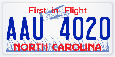 NC license plate AAU4020