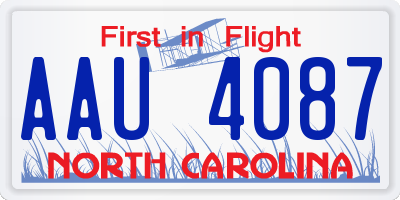 NC license plate AAU4087