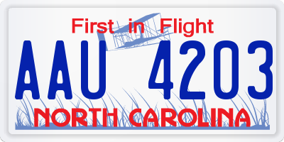 NC license plate AAU4203