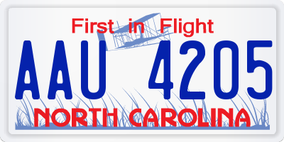 NC license plate AAU4205