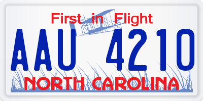 NC license plate AAU4210